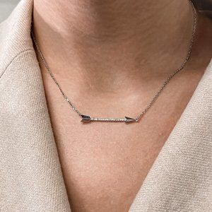 Rachel Koen Diamond Arrow Necklace 14k White Gold 0.10 Cttw